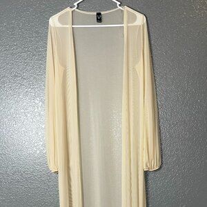 Windsor Sheer Mesh Longline Duster Cardigan Women’s Size S Beige Lightweight